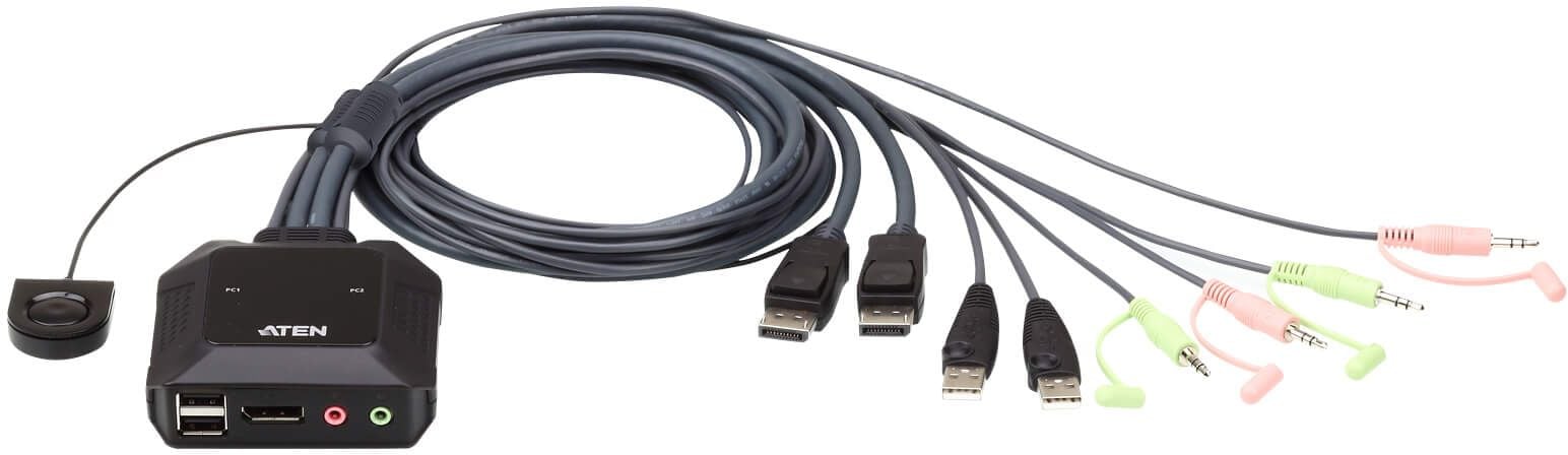 Switch KVM Aten CS22DP, 2 porturi, DisplayPort, USB, Negru