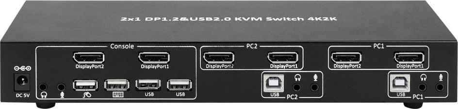 Switch-uri KVM - Switch KVM Techly, 2 porturi cu audio si video, 4Kx2K dual, USB, Negru