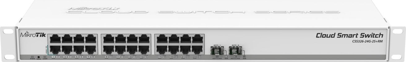 Switch MikroTik 326-24G-2S + RM 24 x Gigabit Ethernet porturi, 10/100 / 1000Mbps, 2x SFP + custi, montare dulap