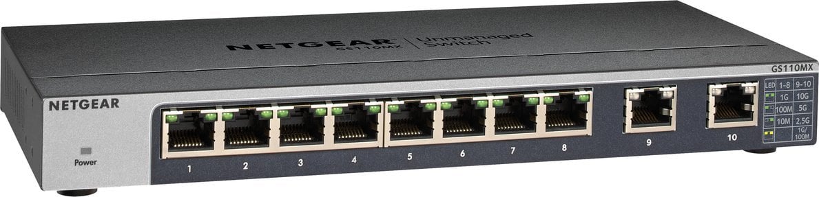 Switch NetGear ProSAFE GS110MX, 8 x 10/100/1000 Mbps Gigabit Ethernet si 2 x uplink 10-Gigabit/Multi-Gigabit