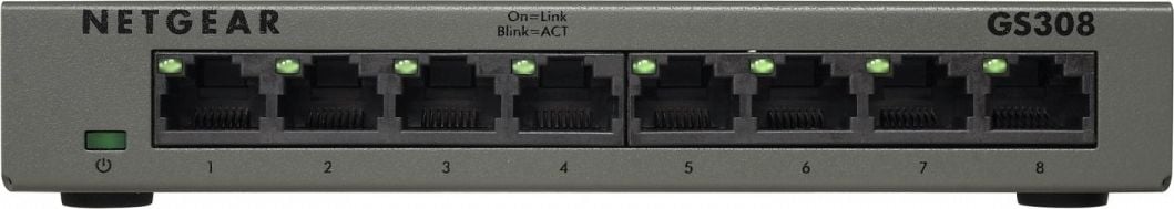 Switch NetGear GS308v3, 8 x 10/100/1000 Mbps Gigabit Ethernet, Desktop/Wall-mount, Plug-and-Play, carcasa metal