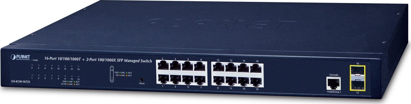 Switch PLANET GS-4210-16T2S 16-Port Layer 2 Managed Gigabit Ethernet Switch W/2 SFP Interfaces