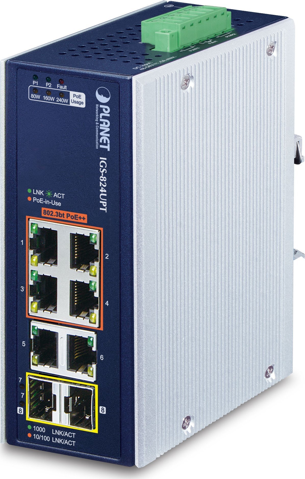 Switch Planet PLANET Industrial 4-Port GE 802.3at + 2 GE + 2 100/1000X SFP