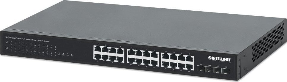 Switch Soluții de rețea Intellinet Switch negestionat Intellinet 24x 10/100/1000 Mbps PoE+ 370W + 4x SFP+ 10G Uplink, rack de 19 inchi