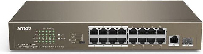 Switch Tenda TEF1118P-16-150W 16 X 10/100Mbps PoE + 1 Gigabit/SFP