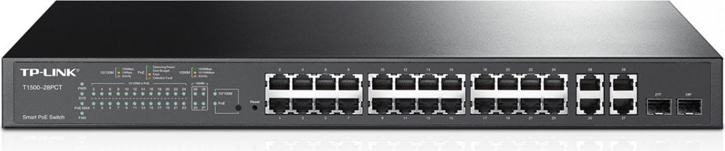 Switch TP-Link T1500-28PCT, 24 x Ports 10/100Mbps, 4 x Ports Gigabit, 2 x Ports SFP, Rackmount, Layer 2 Management