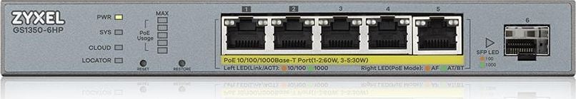Switch ZYXEL GS1350-6HP-EU0101F , 6 Porturi CCTV PoE , 60W, 802.3BT