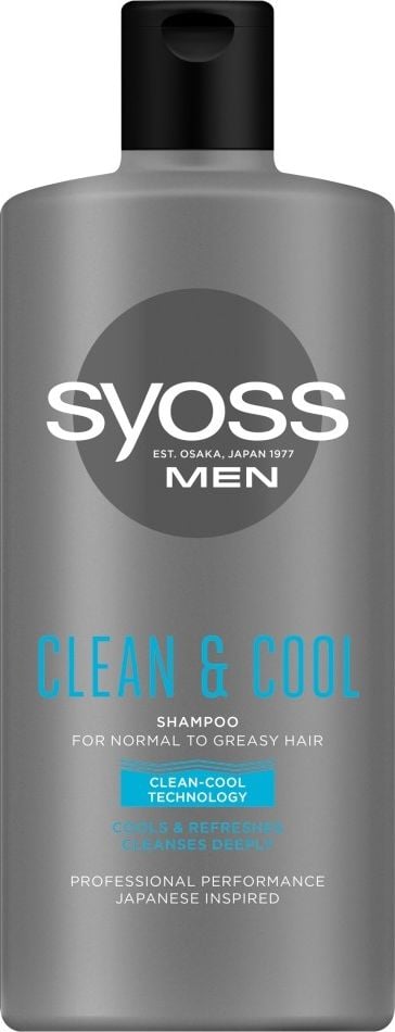 Sampon Syoss Men Clean & Cool pentru par normal spre gras, 440 ml