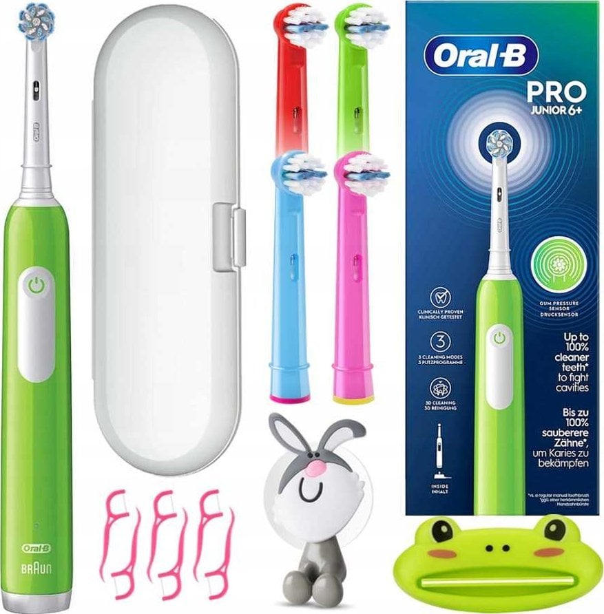 Periuta de dinti Oral-B Junior Pro verde, Pentru copii, Reîncărcabil,Cu un senzor de forță de presiune,Durata de viata a bateriei 56 de minute