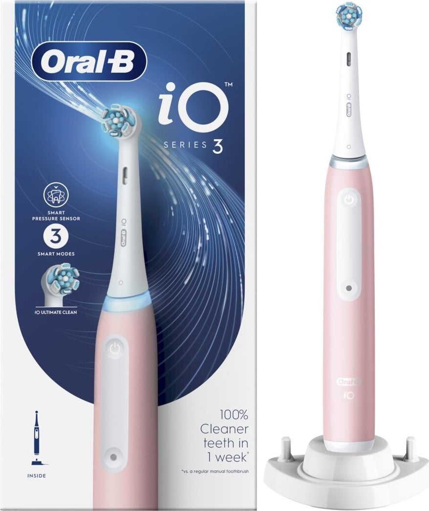 Periuță de dinți Oral-B iO Series 3 Pink,Cu un senzor de forță de presiune,Pentru adulti, Reîncărcabil