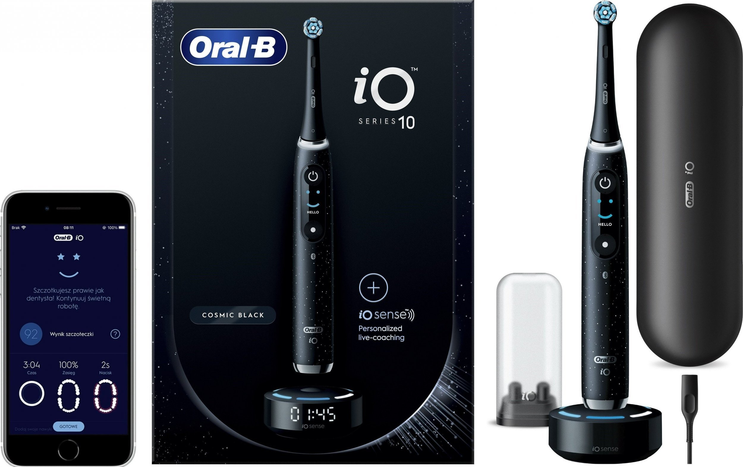 Periuță de dinți Oral-B iO Series 10 Black Onyx , Pentru adulti, Reîncărcabil,Cu un senzor de forță de presiune,Durata de viata a bateriei 56 de minute