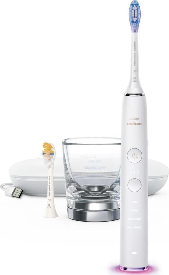 Periuta de dinti Philips Sonicare DiamondClean 9000 HX9917/88 alb,Pentru adulti, Reîncărcabil, Cu un senzor de forță de presiune,Durata de viata a bateriei 56 de minute