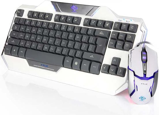 Tastatura + mouse E-Blue, EKM811WHUS-IU, Aurora, cu cablu, alb, EN