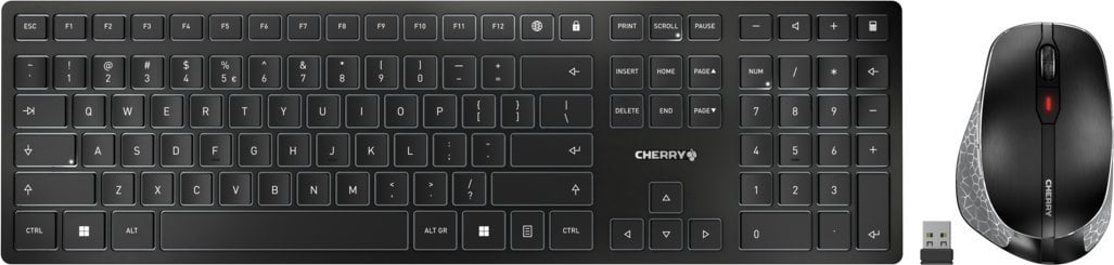 Tastatură Cherry CHERRY DW 9500 SLIM Keyboard Mouse Bundled RF Wireless + Bluetooth QWERTZ Cehă, Slovacă Negru, Gri