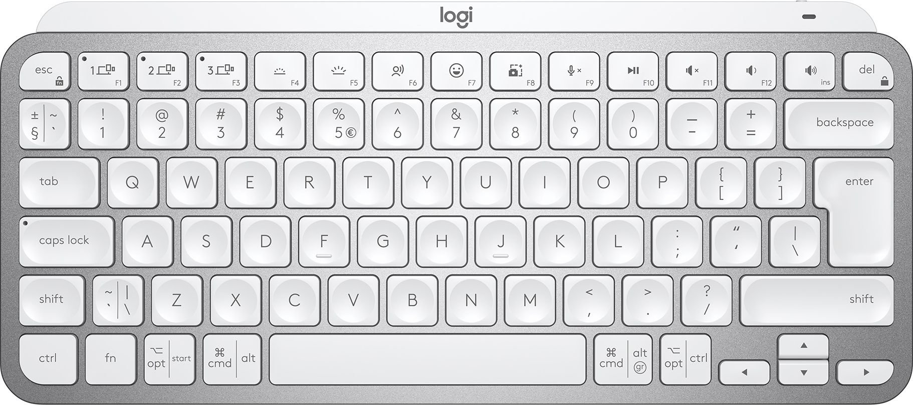 Tastatură fără fir Logitech MX Keys Mini, albă și argintie Marea Britanie (920-010499)