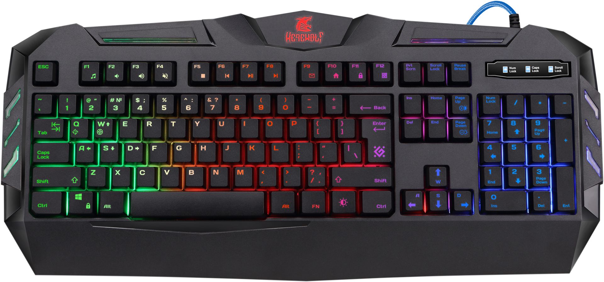 Tastatura gaming Defender 45124 Werewolf, cu fir, iluminata RGB, negru