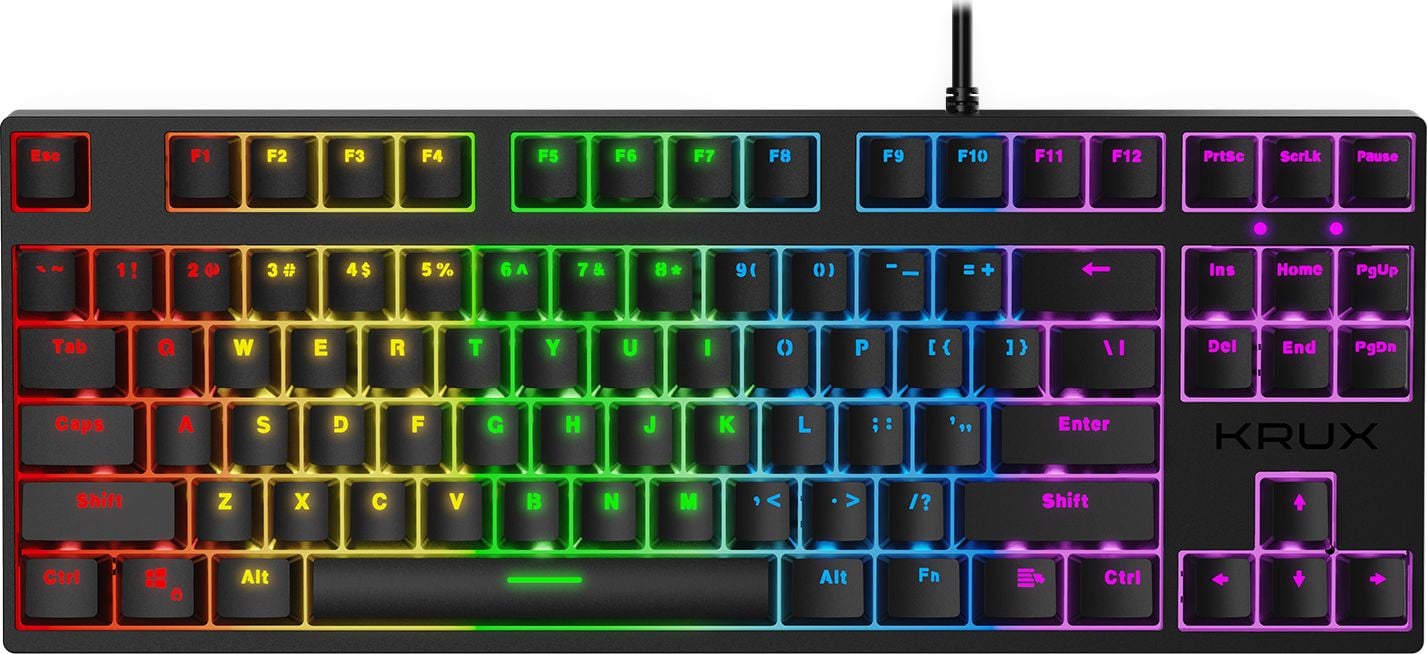 Tastaturi gaming - Tastatura gaming Krux KRX0042, ATAX RGB TKL, Outemu Brown, cu cablu, iluminata RGB, mecanica, negru, EN