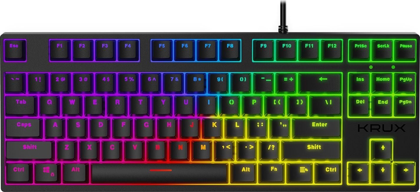 Tastatura gaming Krux KRX0080, cu cablu, Gateron Brown, iluminata RGB, negru, mecanica, US layout