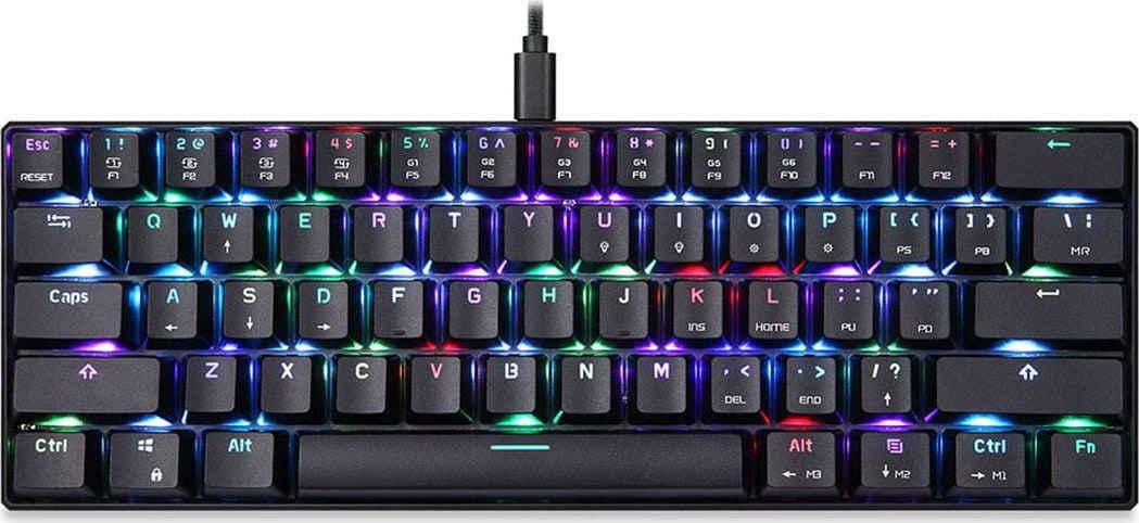 Tastatura gaming mecanica Motospeed CK61 cu fir de 1.5m, conexiune USB, iluminat RGB, Switch-uri Kailh, Negru
