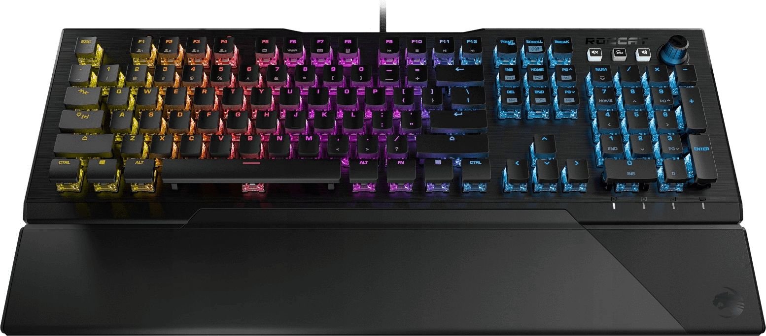 Tastatura gaming mecanica Roccat Vulcan 121 AIMO, low-profile, iluminare RGB, switch Titan liniar, Negru