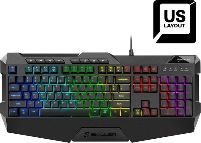 Tastatura gaming Sharkoon 4044951020478 Skiller SGK4 RGB US, cu fir, negru, EN