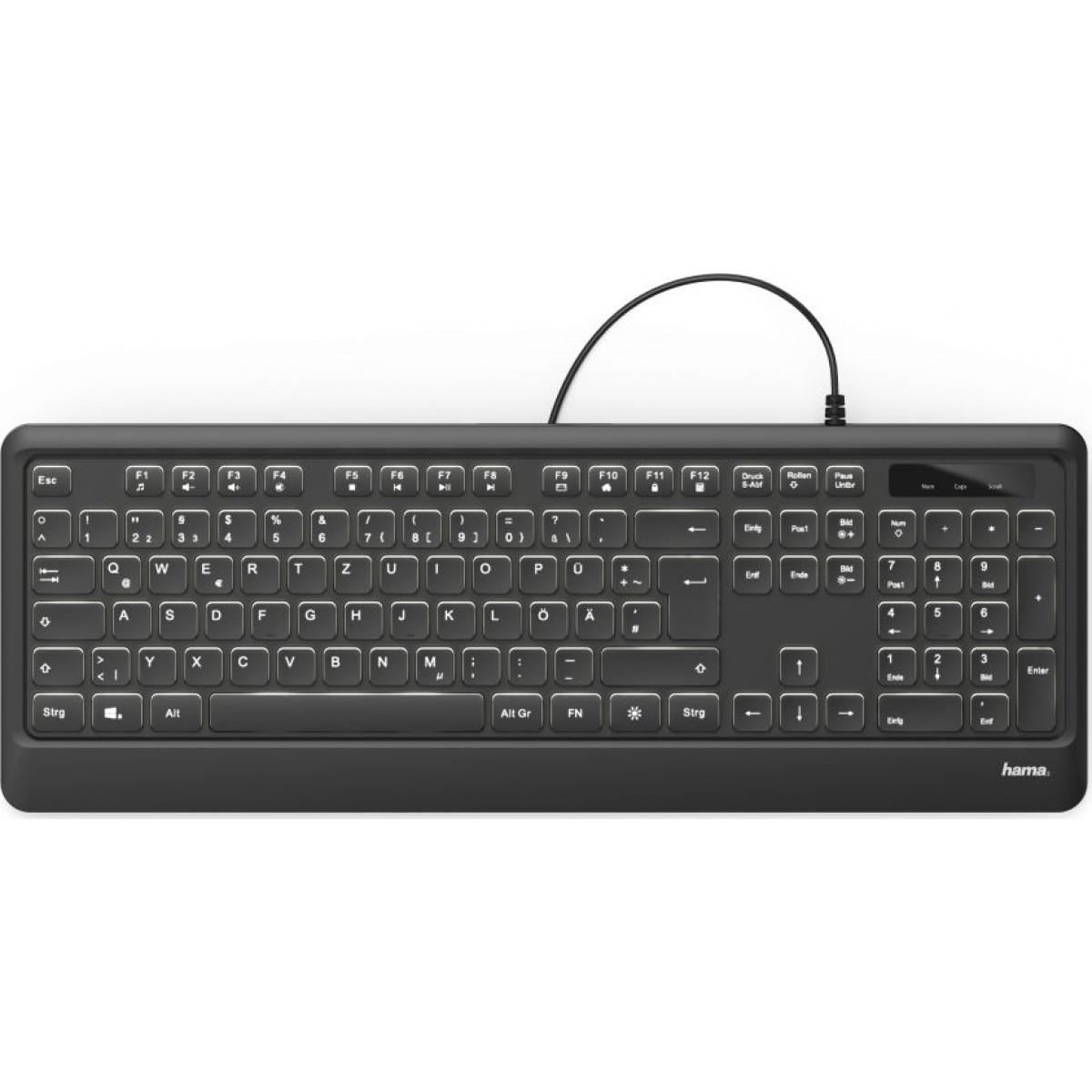 Tastaturi - Tastatura Hama 1826710000, cu cablu, iluminata, DE layout