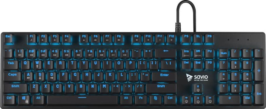 Tastatura Mecanica Gaming Profesionala, Savio Tempest RX Full, Outemu Blue Switch, Full Antigosting, 104 taste, iluminare Albastra