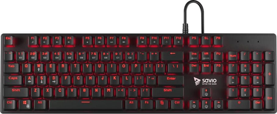 Tastatura Mecanica Gaming Profesionala, Savio Tempest RX Full, Outemu Red Switch, Full Antigosting, 104 taste, iluminare Rosu