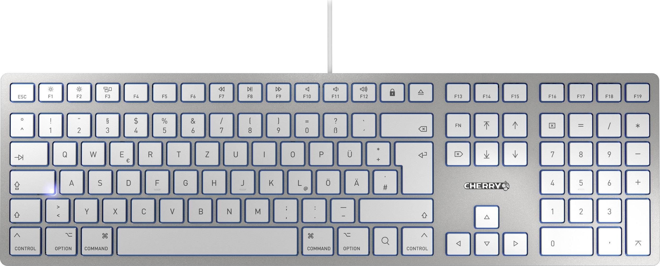 Tastatură subțire Cherry KC 6000 pentru MAC cu fir alb și argintiu DE (JK-1610DE-1)