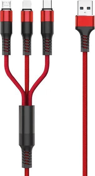 Techonic USB-A - USB-C + microUSB + cablu Lightning 1,2 m Roșu (028883)