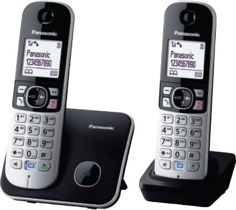 Telefon Panasonic Dect KX-TG6812FXB, Twin, 2 receptoare, Caller ID, Negru/Argintiu