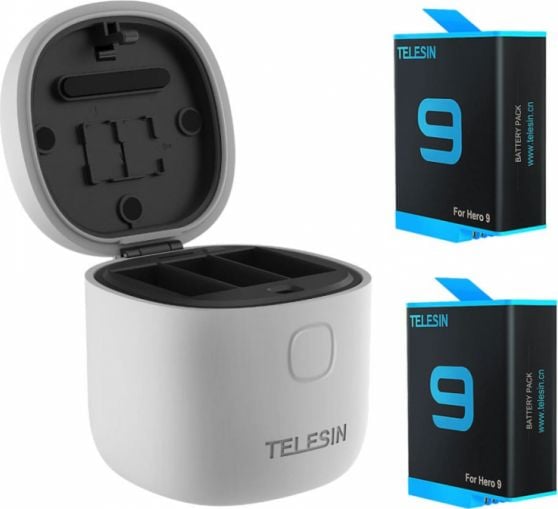 Telesin Allin box Telesin încărcător impermeabil tri-canal pentru GoPro Hero 9 + 2 baterii (GP-BTR-905-GY)