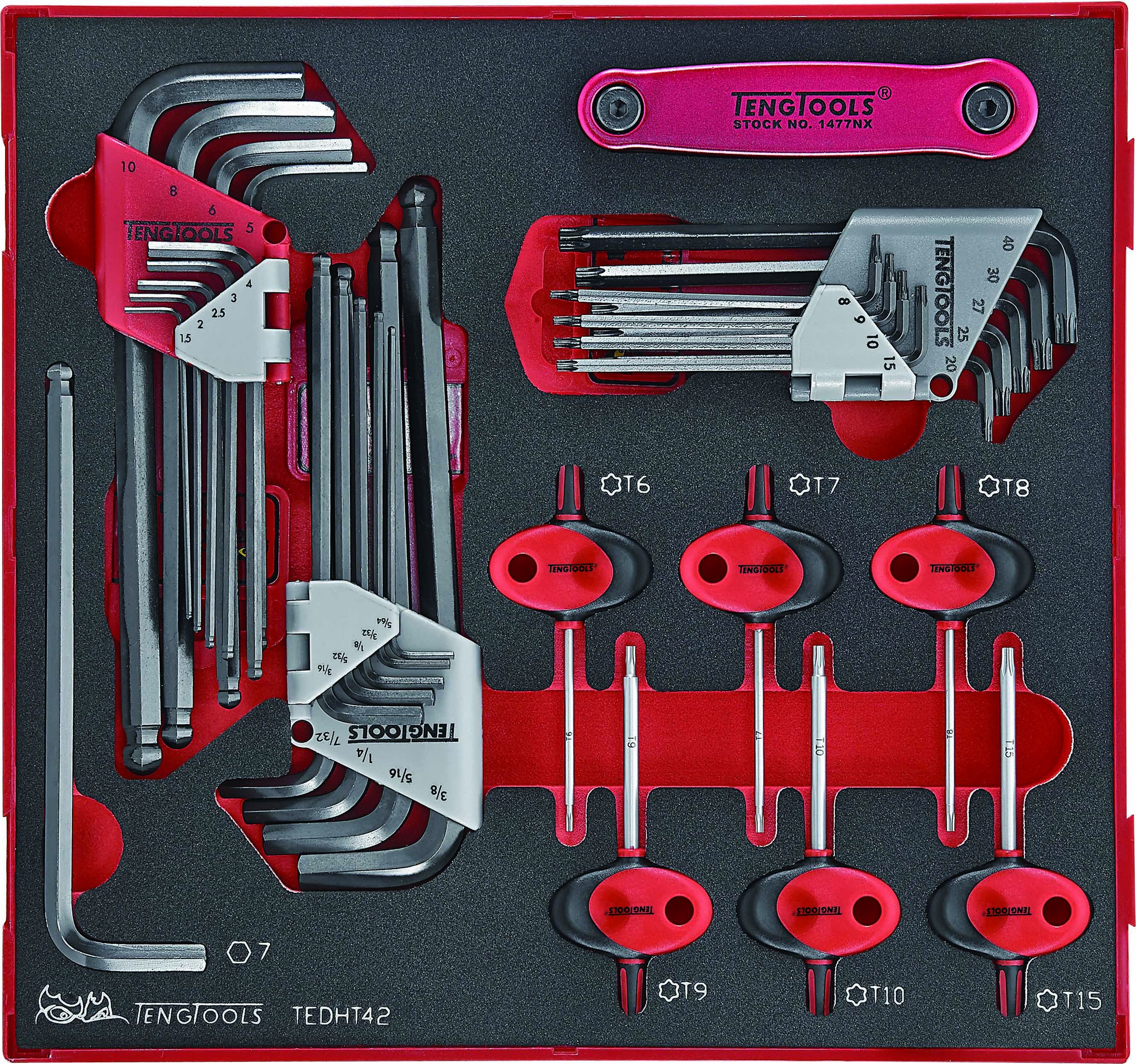 Teng Tools 42-elementowy zestaw nasadek trzpieniowych TX i sześciokątnych Teng Tools TEDHT42