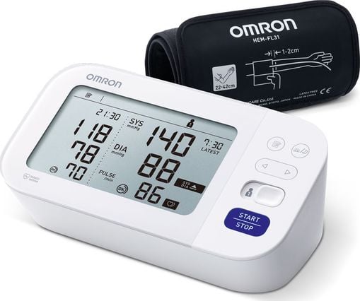 Tensiometru digital de brat OMRON M6 Intelli IT cu Bluetooth, 2 utilizatori, 2x100 memorii, ecran dublu