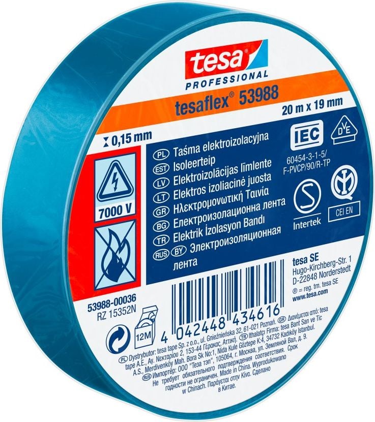 Tesa BANDA PVC ELECTROIZOLATA 5000V 20M:19MM ALBASTRU(H5394877) H5398836 TESA