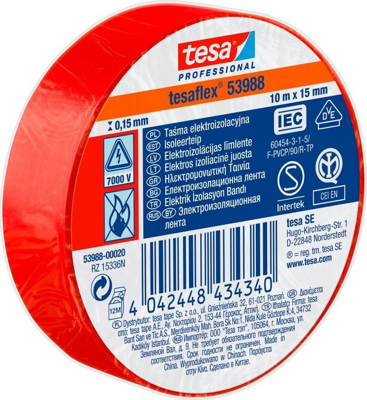 Tesa BANDA PVC ELECTROIZOLATA 5000V 10M:15MM ROSU (H5394703) H5398820 TESA