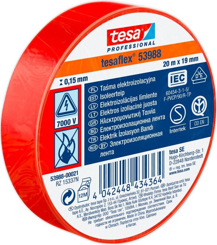 Tesa BANDA PVC ELECTROIZOLATA 5000V 20M:19MM ROSU (H5394888) H5398821 TESA