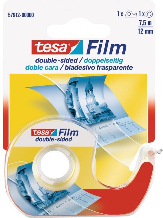 Tesa tesafilm® bandă dublu de birou 7,5 m x 12 mm + distribuitor (57912-00000-00)