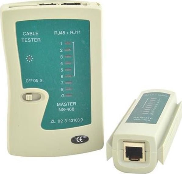 Tester cablu retea UTP RJ45 sau telefonie RJ11 + baterie 9V