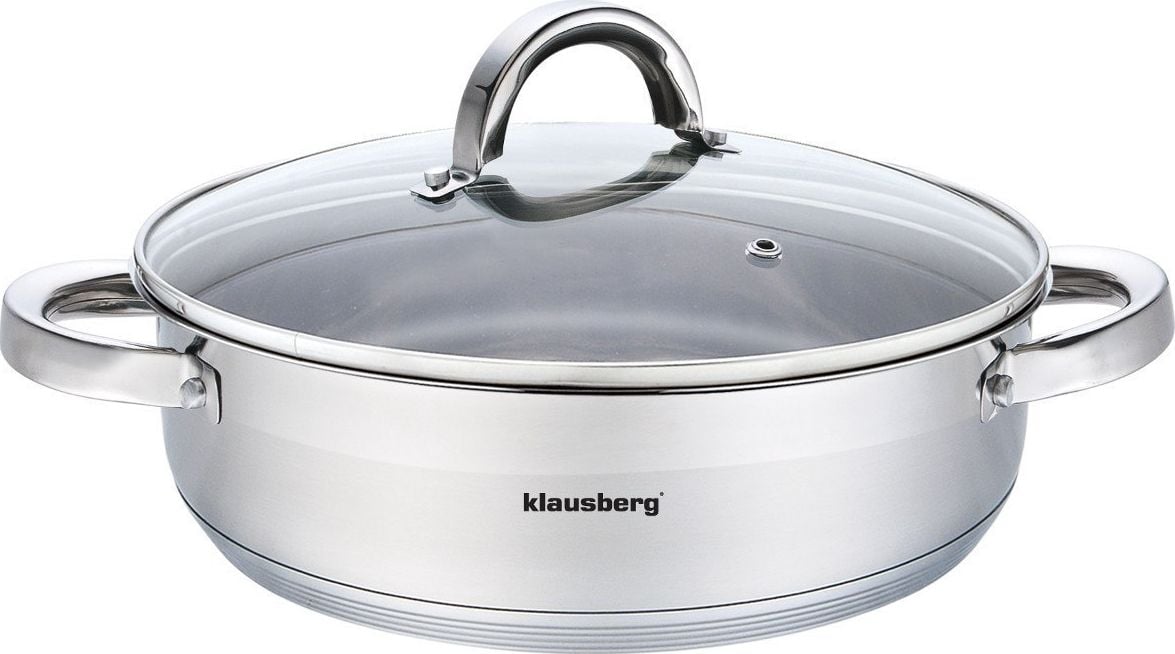 Tigaie cu manere si capac Klausberg KB 7172, 24 cm, 3.5 litri, Fund gros, Inox