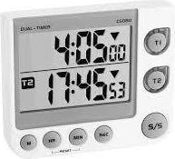 Timer si cronometru digital dual, 100 ore, LED de avertizare, memorie, volum reglabil, alb, TFA 38.2025