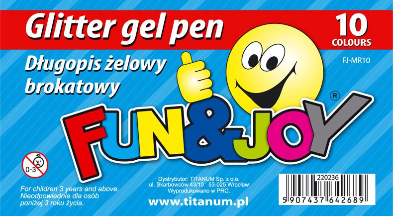 Titanum Długopis żelowy Fun&amp;Joy brokatowy 10 kolorów (mix) (FJ-MR10)