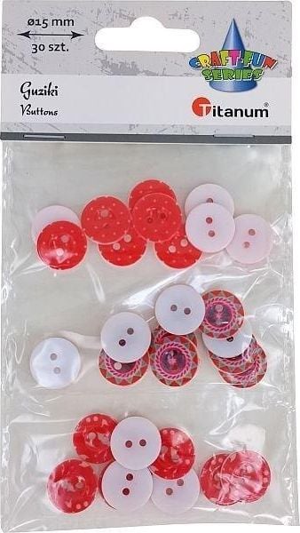 Butoane rotunde din plastic Titan 15mm roșii, amestec 30 buc