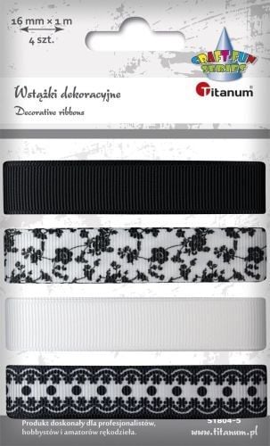 Panglici din material titan TITANUM 4 culori cu imprimeu 16mm 4x1m alb, negru, flori, dantela Titanum Creative