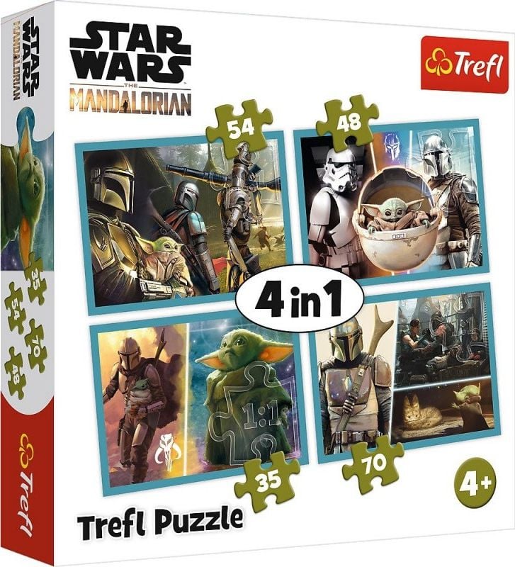 Trefl Puzzle 4 în 1 Mandalorianul și lumea lui Star Wars