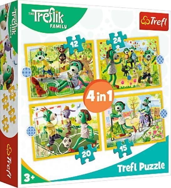 Trefl Puzzle 4 în 1 Treflik se distrează împreună. Familia Treflik 34358