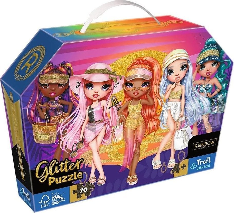 Trefl Puzzle 70 de elemente cu sclipici intr-o carcasa Rainbow High Glitter Dolls