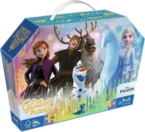 Trefl Puzzle 70 de piese sclipici într-o cutie Frozen Magic friendship 53018 Trefl