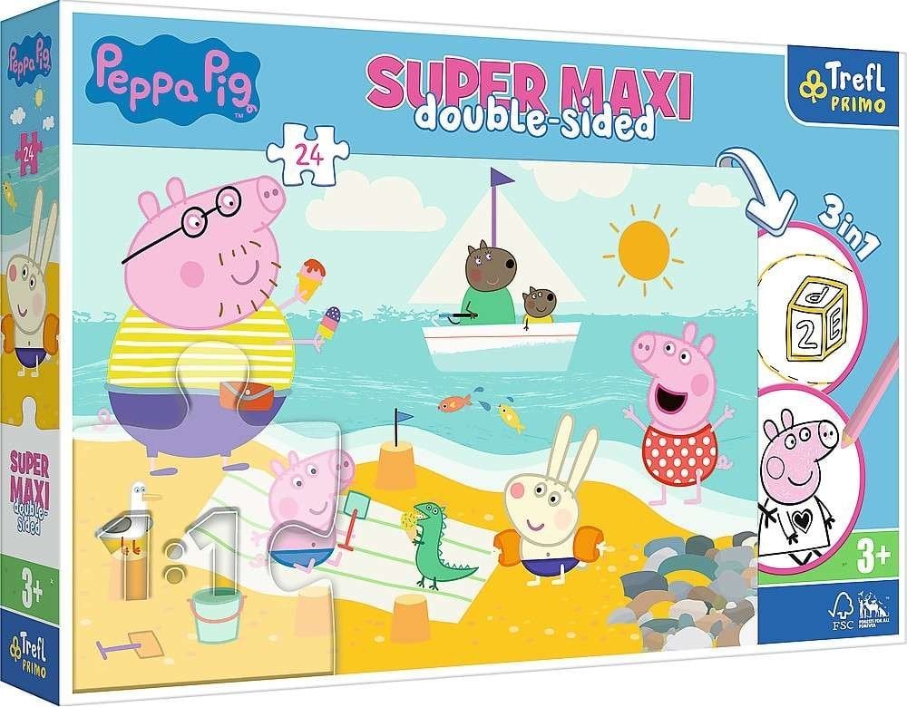 Trefl Puzzle cu două fețe 24 de elemente Super Maxi Peppa&apos;s Joyful Day 3în1