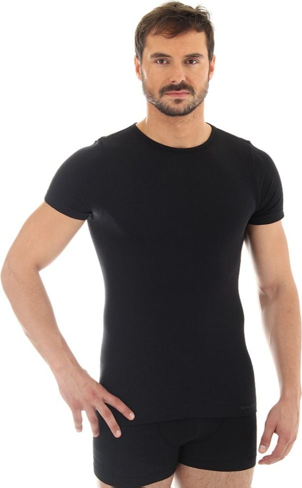 Tricou cu mânecă scurtă pentru bărbați Brubeck COMFORT WOOL, negru XL (SS11030)